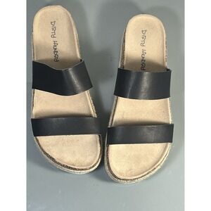 Dirty Laundry Black Two-Strap Espadrille Slide Sandals Platform Sz 9